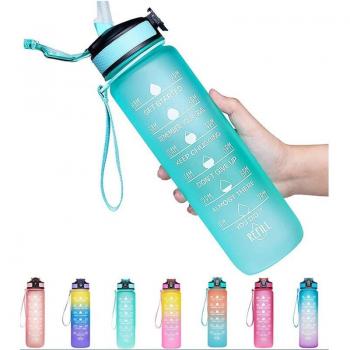 Botella de agua de gran capacidad 1000ML con marcador horario, a prueba de fugas, sin BPA