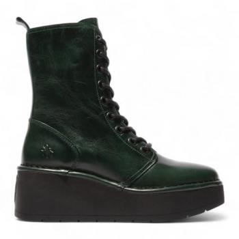 Fly London Green Platform Ankle Boots with Leather Laces (Size 8)