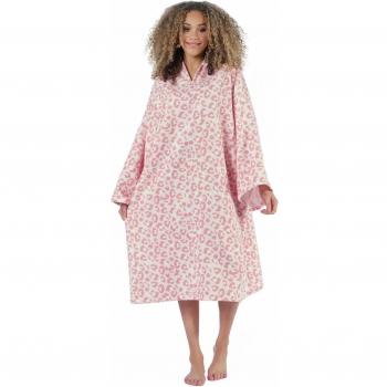 Brentfords Leopard Print Adult Poncho Oversized Changing Robe - Blush