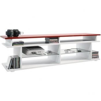Tableau TV Game V3 139x39x37,5 cm – Caisson Blanc Mat, Façades Bordeaux