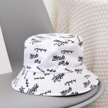 Reversible Bucket Hat for Men and Women - English Letters Cotton Fisherman Cap