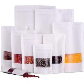 50pcs moisture-proof white kraft paper bags with zip lock for dried fruit and tea