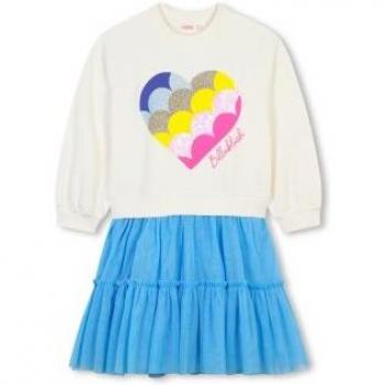 Billieblush Vestido Bimaterial para Niña - Manga Larga, Casual