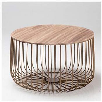 LPD FURNITURE Enzo Large Cage Table Oak Top Gold Frame