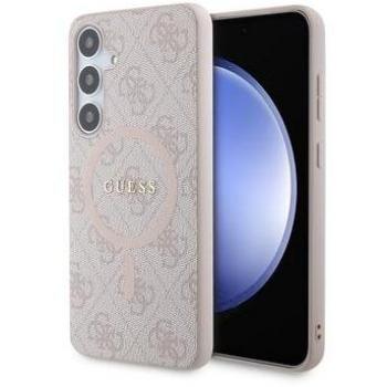 Custodia ad anello colorata in pelle per Samsung Galaxy S24 Guess 4G - Compatibile con MagSafe - Rosa