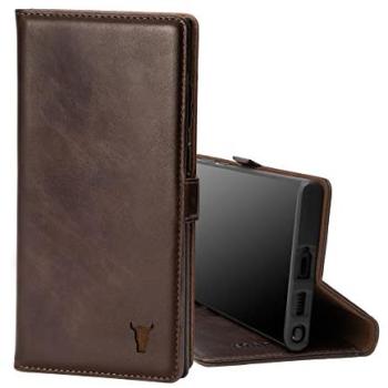 Coque en Cuir Marron Foncé avec Support pour Galaxy S22 Ultra