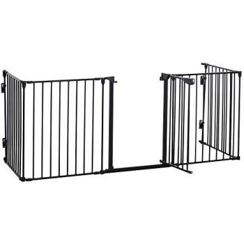 Barrera Modulada PawHut 300L Max., Recinto Parque Perro, Puerta Integrada, Metal PP Negro