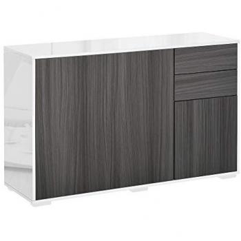 HOMCOM Push-Open Side Cabinet with 2 Drawer 2 Door Cabinet for Home Office Grey