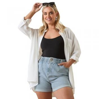 Shorts denim à taille élastique Yours Curve Bleu EU 52 (UK 24)