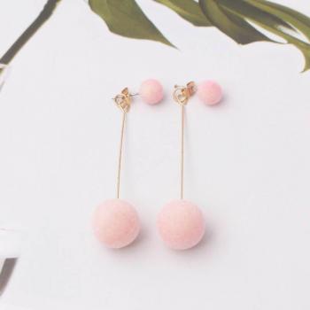 Korean Long Tassel Earrings with Artificial Hair Balls
