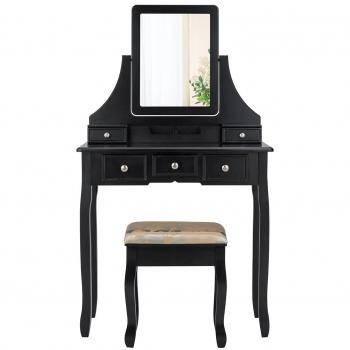 Mesa de Maquillaje con 5 Cajones y Espejo Giratorio 360°