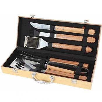 Set de 6 utensilios de bambú y acero inoxidable para parrilla