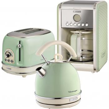 Green Retro Dome Kettle Set with 2-Slice Toaster and 12-Cup Drip Filter Coffee Machine