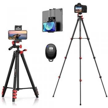KINGJOY 131 cm Aluminium‑Kamera‑Stativ – 3 kg Belastbarkeit, 2‑in‑1 Clip + Bluetooth‑Remote für Handy & iPad