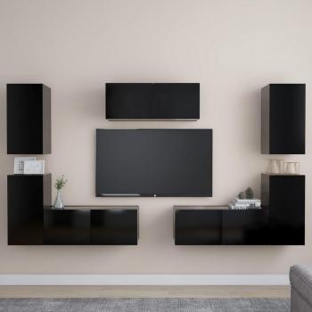 VIDAXL - 7 pz Set Mobile tv, Tavolino tv Per Salotto Nero in Truciolato
