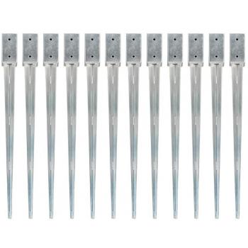 Picas de tierra 12 uds acero galvanizado plateado 7x7x90 cm