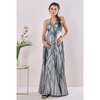 Goddiva Maternity Pleated Foil Tie Back Maxi