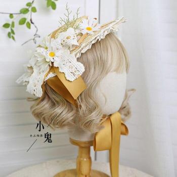 Lolita Straw Flat Cap with Ribbon Flower