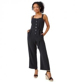 Petite Linen Blend Sleeveless Jumpsuit – Black (UK 16)