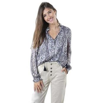 Blusa da donna in voile foderata con stampa floreale Deeluxe Darlene, grigio, S