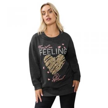 Yours True Love Feeling Embellished Grey Pullover for Women – 22‑24