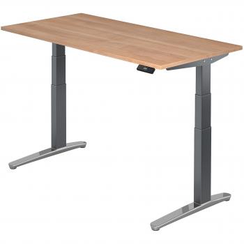 Moderner Steh-Sitz-Tisch elektrisch betrieben in Nussbaum und Graphit 160x80cm
