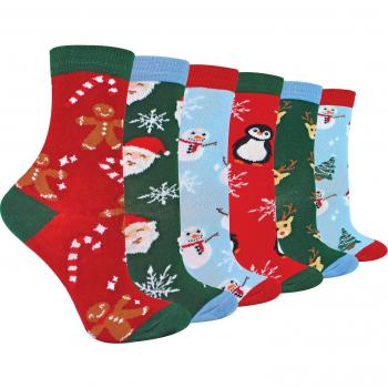 Holiday Patterned Novelty Socks for Children – Black, 12‑3, 6 Pack