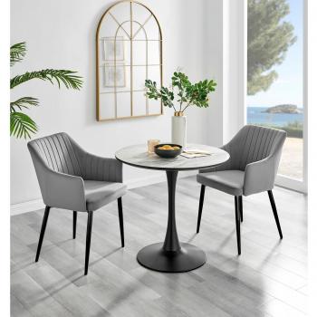 FurnitureboxUK Elina White Marble Effect Scratch Resistant Dining Table & 2 Calla Velvet Black Leg Chairs