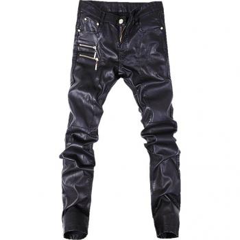 Men's Casual Leather Skinny Jeans for Motorcycling Size 28-36 A103