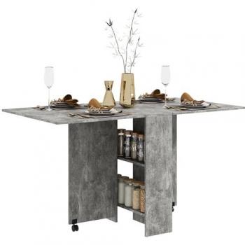 Mesa de Cocina Plegable HOMCOM con Estantes, 4‑6 Personas – Gris Cemento 75×140×74 cm