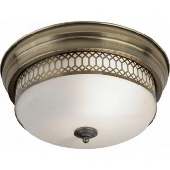 Edinburgh 2 Light Bathroom Flush Ceiling Light Antique Brass, White IP44, E27