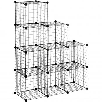 Libreria Salvaspazio 9 Cubi in Rete, Pannelli in Acciaio e PP, 35x35x35 cm, Nero