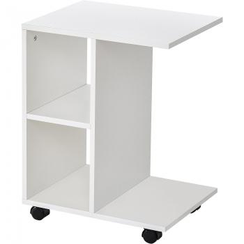 HOMCOM Tavolino da Salotto a C con 2 Ripiani Aperti e 4 Ruote Girevoli, in MDF e PE, 45x35x58 cm, Bianco