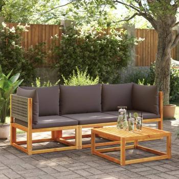 Set Divano da Giardino 3pz con Cuscini in Legno Massello di Acacia