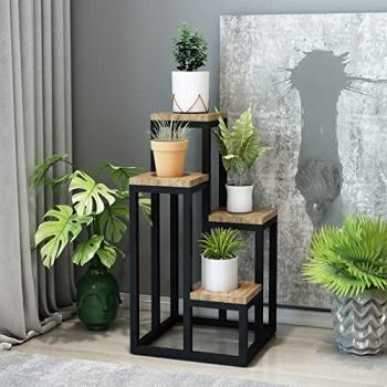 Soporte para plantas Alkmaar 8 niveles metal 100 x 132 x 32 cm negro