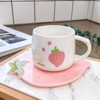 Korean Strawberry Ceramic Coffee Mug with Tray