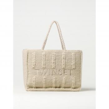 Twinset Borse - Borsa shopper 'Bohémienne' tricot con logo, Bianco White Cream, Taglia Unica