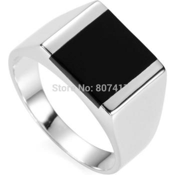 Eulonvan Luxury 925 Sterling Silver Black Resin Engagement Ring for Men, Size 6-13