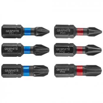 Inserti a Percussione Graphite PH 1/2/3, PZ 1/2/3 x 25 mm, S2 Acciaio Full Fit, Set da 6 Pezzi