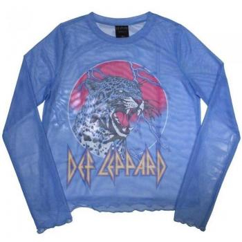 Def Leopard Women’s/Ladies Lightning Leopard Mesh Long‑Sleeve Crop Top (Medium)