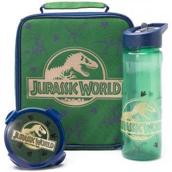 Bolsa de Comida para Niño Jurassic Park con Frasco de Agua y Contenedor de Snacks, Verde