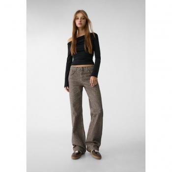 Stradivarius Straight Leopard Print Trousers Brown Size 8