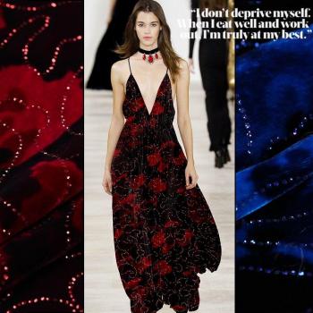 Red Flower Pattern 100% Silk Velvet Fabric 115*100CM