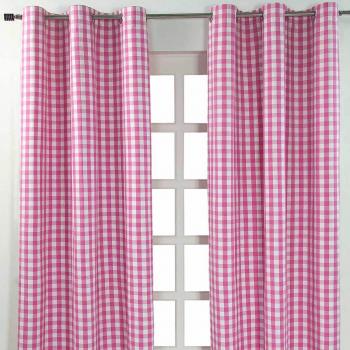 HOMESCAPES Homecapes Cotton Pink Block Check Gingham Eyelet Curtains 137 x 182 cm