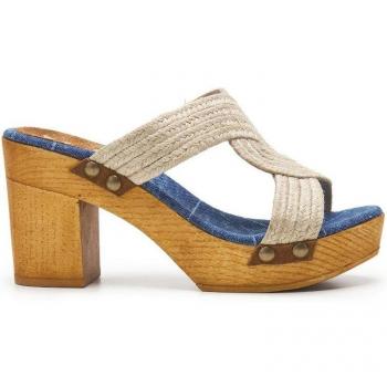 Lois Sandalias de mujer con detalle de tachuelas y tacón imitación madera
