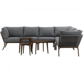 Venture Home – Ensemble extérieur canapé d'angle et table gigognes Roxo marron