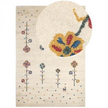 Beliani alfombra Gabbeh de lana beige/azul/rojo/amarillo/verde 140 x 200 cm husunlu