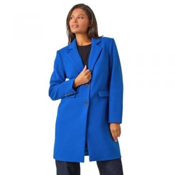 Manteau Roman Bleu Élégant à Bouton Unique
