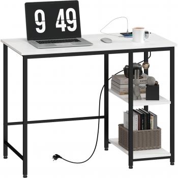 Homcom Scrivania Moderna con Scaffale a 2 Livelli – Bianco e Nero