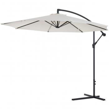 Outsunny 3m Garden Cantilever Parasol Patio Banana Hanging Umbrella Sun Shade with Crank & Tilt, 8 Ribs and Cross Base, Cream White